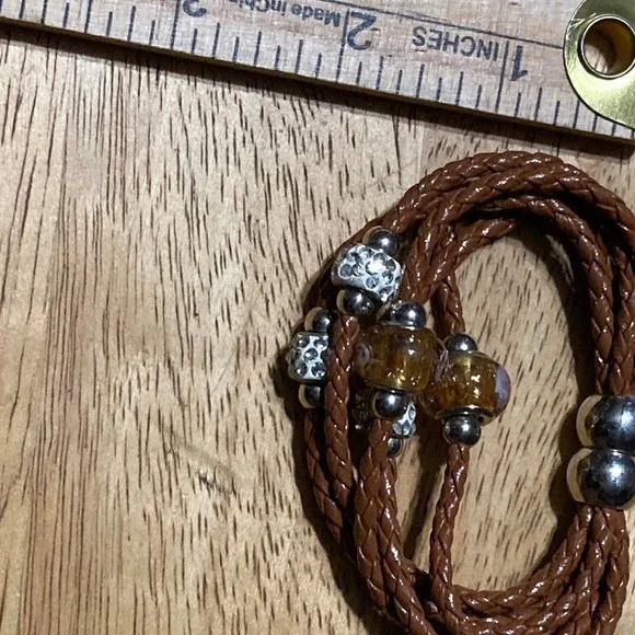 Bejeweled Multi Strand Brown Braided Women Bracelet - Picture 4 of 5